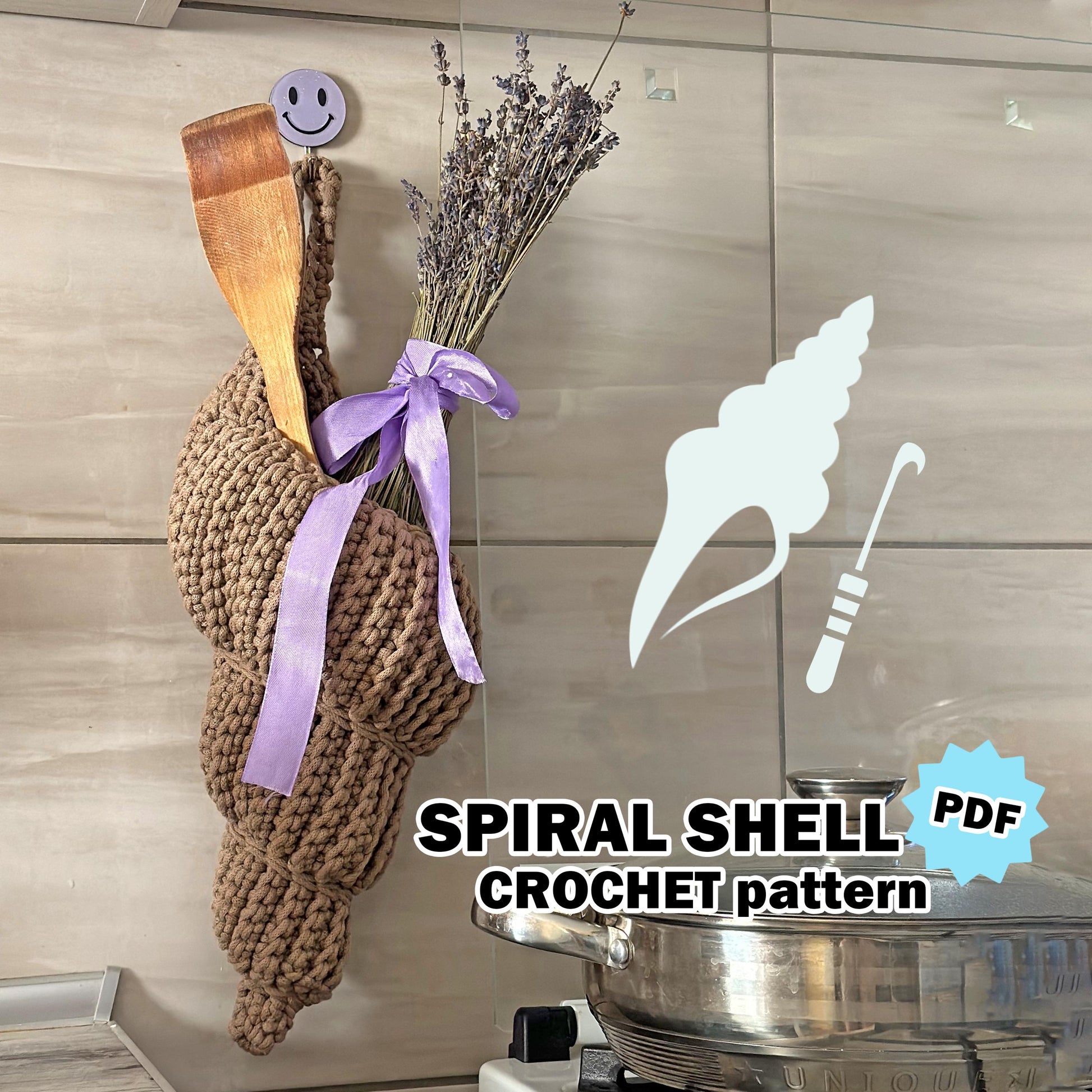 CROCHET pattern - SPIRAL SHELL basket. Plant hanger shell crochet pattern. Crochet hanging planter. Flowerpot pattern